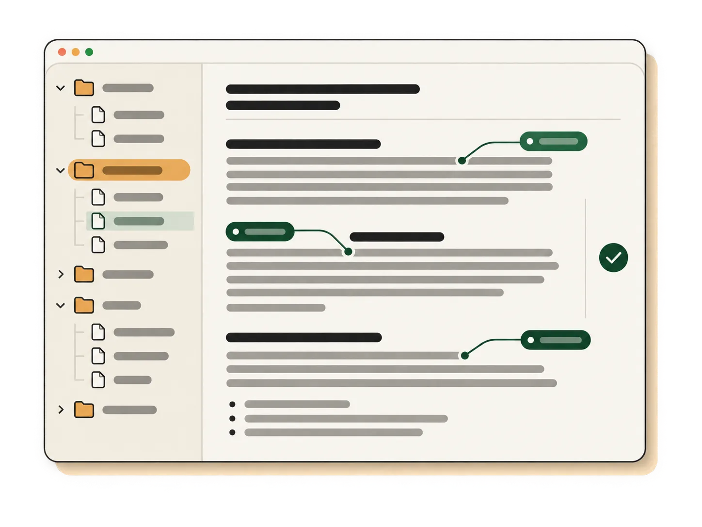 The wiki open inside an AI project: a folder tree of client context on the left, and a source-backed answer with citations on the right.